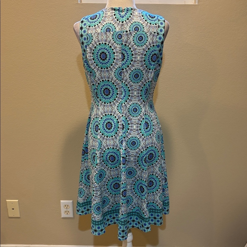 Liz Claiborne Teal and Navy Geometric Midi Dress-Size 10 - Picture 2 of 13